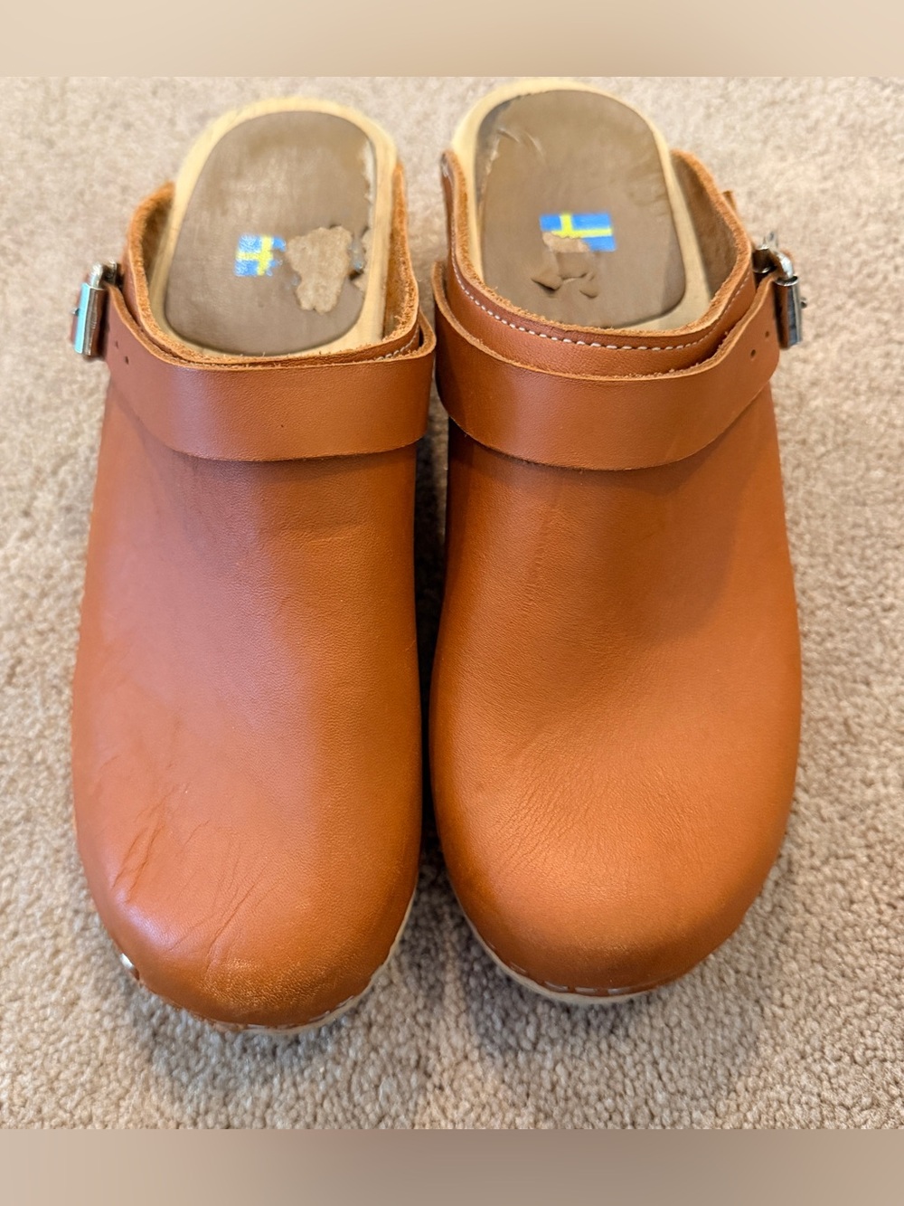 MIA cognac tan leather clog wooden sole size EUR 39 / US 8